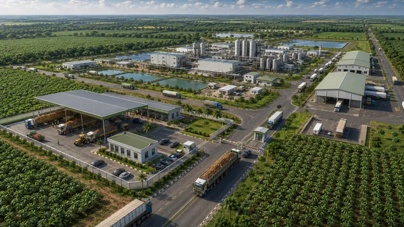 Conceptual aerial rendering of the processing complex and logistics yard
